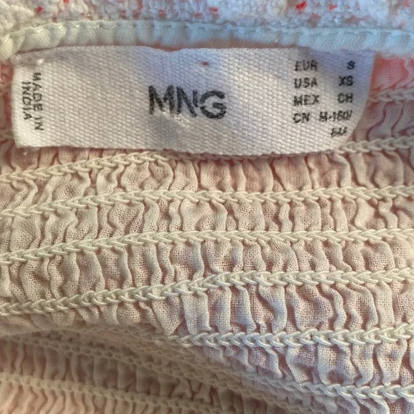 Mango MNG White Eyelet Lace Smocked Ruffle Tie Front Tassel Cropped Blouse - XS - Picture 9 of 9